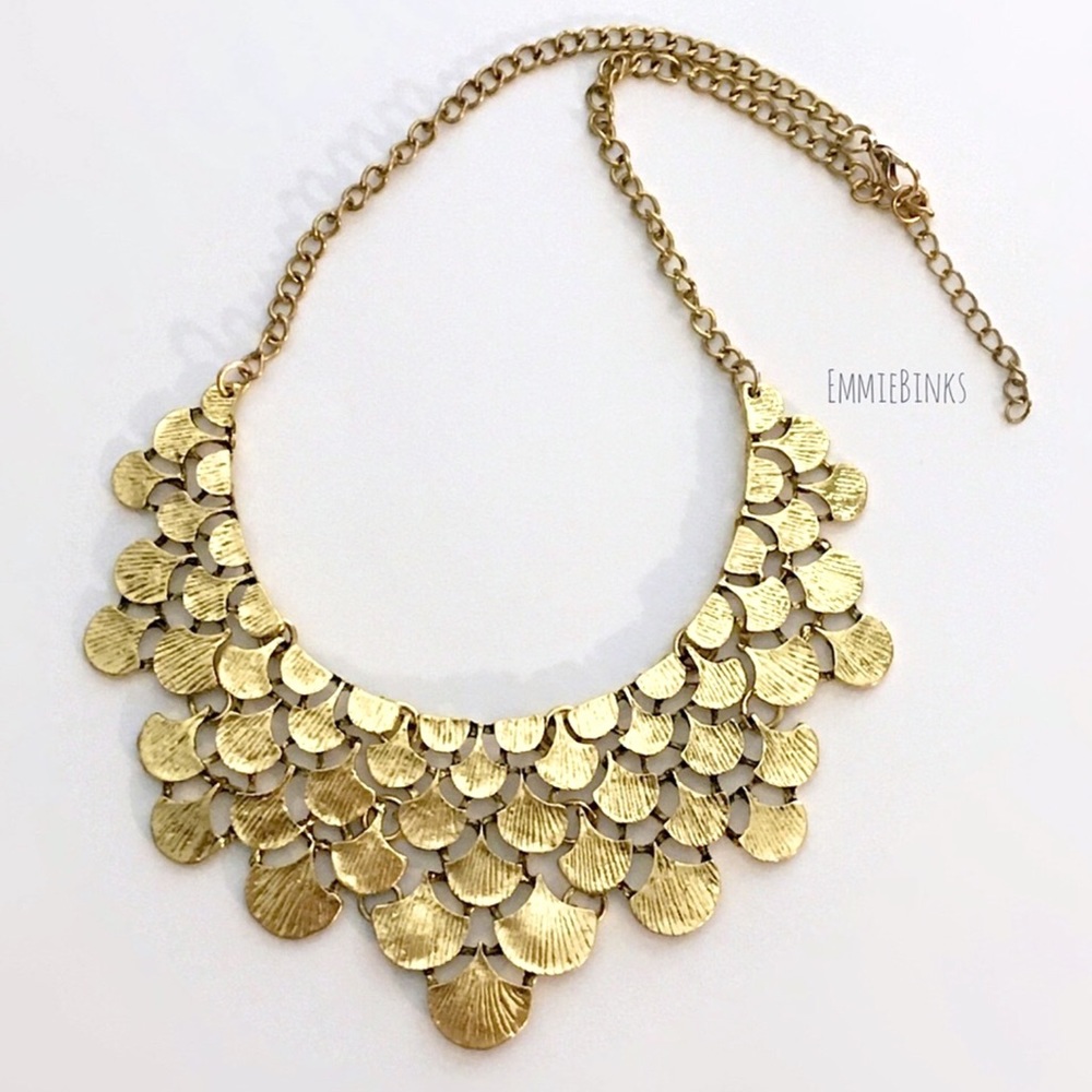 New Golden Gingko Leaf Collar Statement Necklace / Bib Metal Panel Necklace - Picture 9 of 16